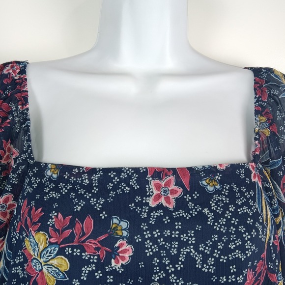 Trixxi Dress Womens Large Floral Square Neck Puff Sleeve Ruffle Boho Chiffon - Picture 8 of 16